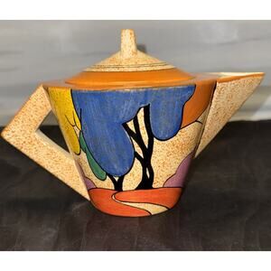 Clarice Cliff Bizarre Autumn Trees Teapot MMA 1993 Art Deco Painted Reproduction